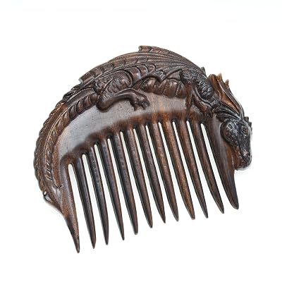 Handicraftviet Hand-Carved Wooden Hair Comb, Wooden Viking Comb for Mens Hair, Beard, and Mustache, Unique for Dad; Viking Gifts for Dad and Grandpa - Dragon comb