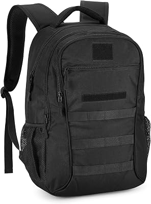CamGo 15L Mini Backpack for Men Small Tactical Hiking Daypack Molle Gear Rucksack for Survival Camping Bag with Patch, Black