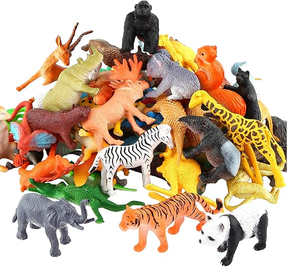 54 Piece Mini Wild Animal Figures for Kids, Plastic Small Zoo Toy Set