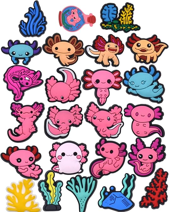 24pcs Axolotl Shoe Decoration Charms, ABS DIY Decorations for Clogs, Sandals, and Other Shoes, Versatile for Valentine's Day, Easter, Mardi Gras, Christmas