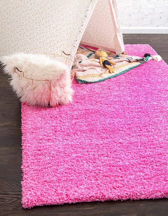 Unique Loom Solid Shag Collection Area Rug (1' Square, Taffy Pink)