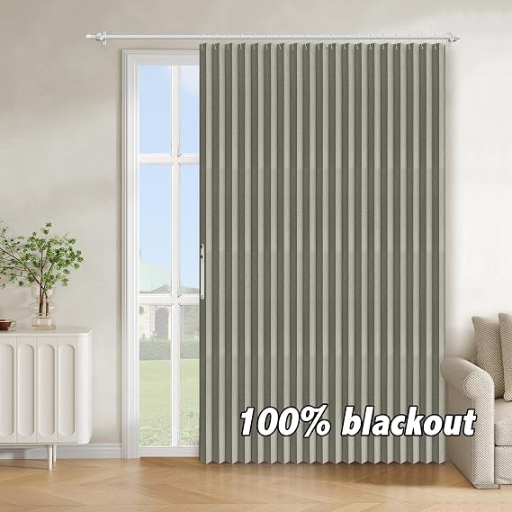 AJAZZ Blackout Accordion Door Curtain 1 Panel 98"x78" Grey - Magnetic Folding Room Divider, No-Drill Sliding Patio Closet