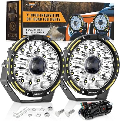 Auxbeam 7 Inch Round Driving Light, 360 Pro Series 33332LM Round LED Offroad Light Bar Spot Flood Combo Beam Ditch Lights Universal Auxiliary Spotlight for Truck Jeep ATV UTV,