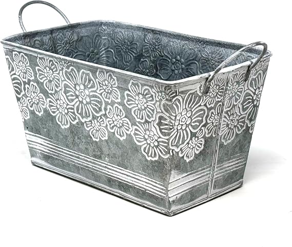 allgala Galvanized Planter Pot Indoor and Outdoor Decoration-Rectangle Grey-9"-HD88315