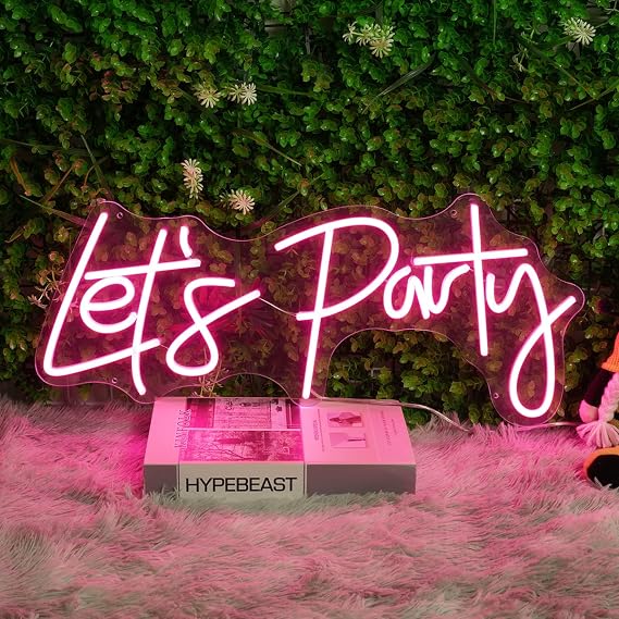 Let's Party Neon Sign for Wall Decor, Pink Neon Lights Sign for Bachelorette Party, Engagement Party, Wedding, Birthday Party, 23 x 9.89 Inch Neon Wall Signs with Dimmable Switch