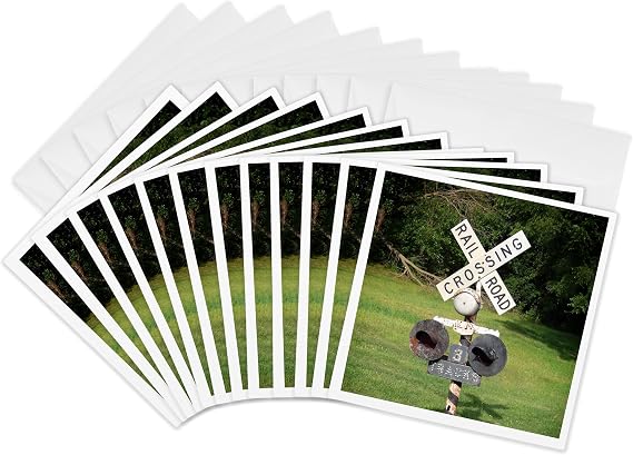 3dRose Greeting Cards - Vintage Railroad Crossing Sign - old school photograph of railroad sign - 12 Pack - Photography