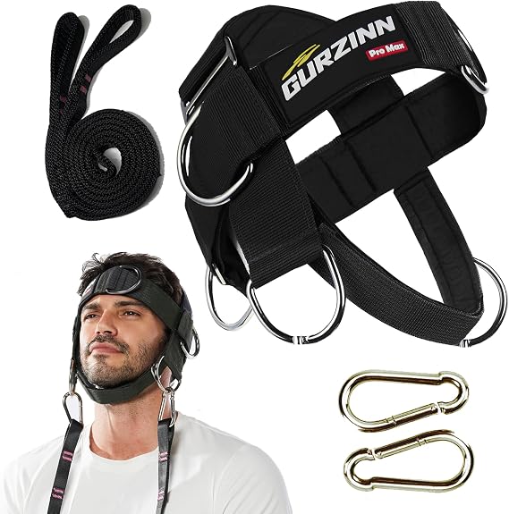 Neck Harness Padded Strength Trainer-Improve Neck Strength and Reduce Neck Pain,Neck Trainer with 37 inch/95 cm Heavy Duty Rope,Adjustable & Omnidirectional Neoprene Strap, Neck Harness for Gym & Home