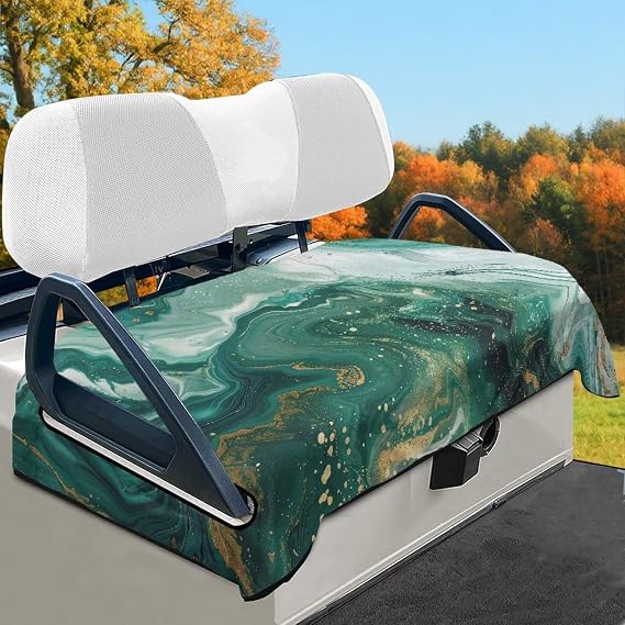 Green White Marble Golf Cart Towel Seat Covers 2 Passenger Club Car Winter Anti-Cold Golf Cart Seat Towel Blanket Flannel Material Portable Easy Install Clean Universal Sightseeing Vehicle