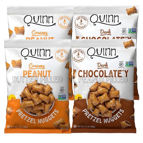 Quinn Peanut Butter and Chocolate'y Peanut Butter Filled Nuggets Variety Pack, Gluten Free, Vegan, Non-GMO, Dairy Free, Whole Grain, 2 of each (4 count)