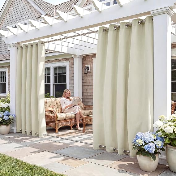 RYB HOME 2 Panels Outdoor Curtains for Patio Waterproof Weighted Windproof
