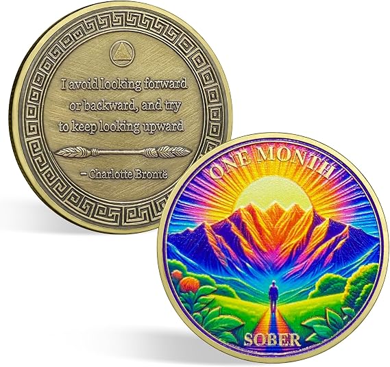 CHURYUML 1 Month Sobriety Coin 30 Day Chip Non-Religious AA Coins One Month Sobriety Gifts for Women Men Original AA Medallions Sober Token Alcoholics Anonymous Addiction Recovery Gift
