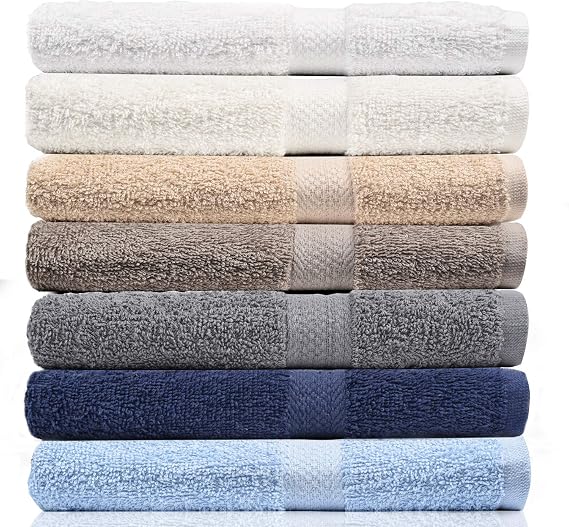 Crystal Towels Bath Towel Set Pack of 7 (27 x 52 Inches) 100% Cotton, Ultra Soft Highly Absorbent Bath Towel, Lightweight and Quick Drying Towels, Multi Colors Brights. Colors May Vary