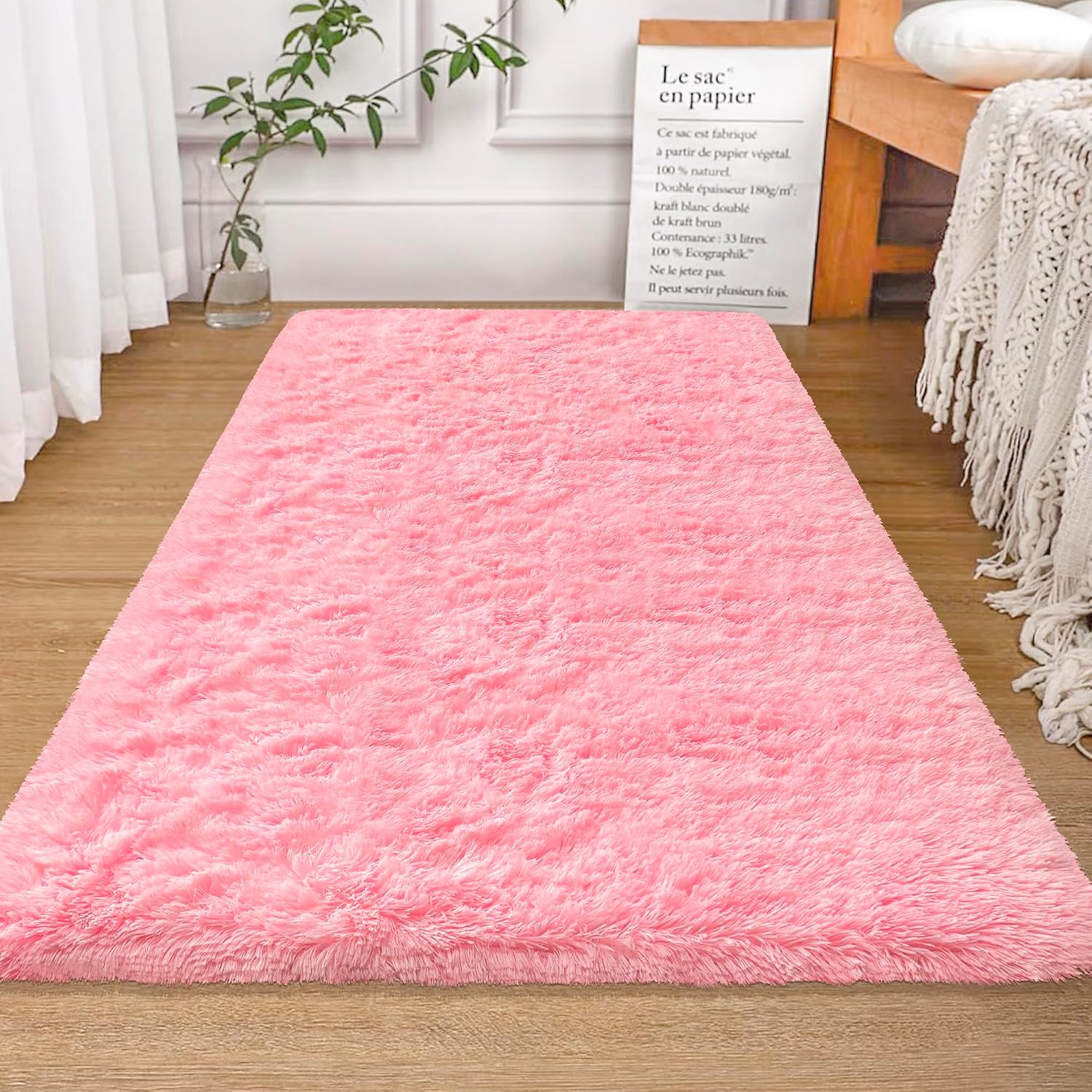 Fluffy Rugs for Bedroom Living Room 3x5 Pink Shaggy Area Rug Soft Plush Fuzzy Fur Throw Carpets Kids Rug for Nursery Girls Princess Baby Dorm Room Home Decor Aesthetic