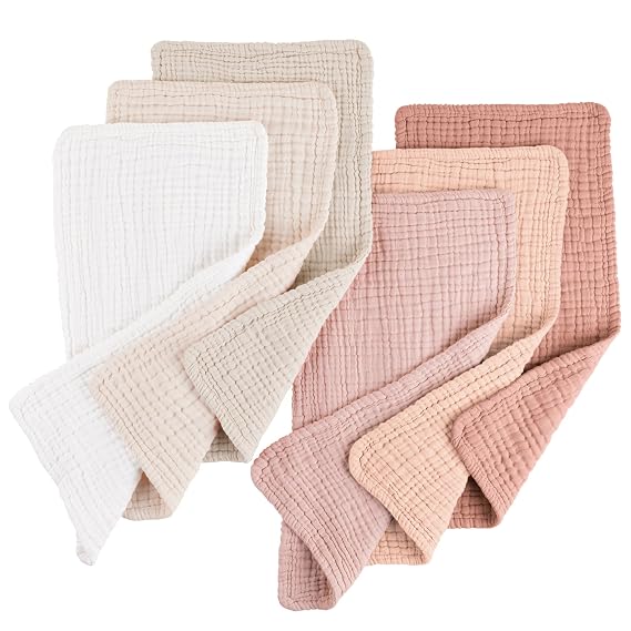 Konssy 6-Pack Thick Muslin Baby Burp Cloths, 6-Layer Ultra Soft Cotton
