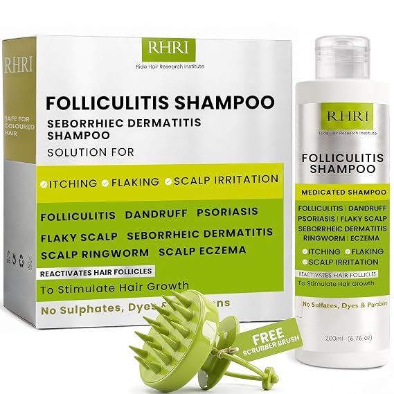 RHRI Folliculitis Shampoo Antifungal for Psoriasis, Dandruff & Itchy Scalp | Antifungal Shampoo for Seborrheic Dermatitis, Scalp Psoriasis & Dandruff, Soothes Itchy, Dry Scalp, Removes Build-Up
