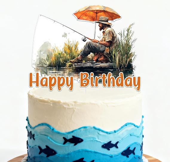 Fishing Cake Topper for Boy's Men' Fisherman Birthday Party Decorations Gone Fishing Themed Cake Decoration for Retirement Birthday Party Decorations
