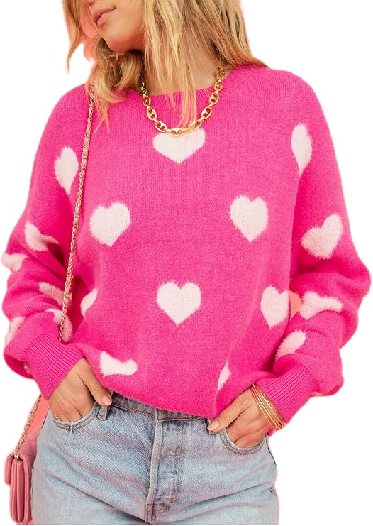 Yiulangde Heart Print Sweater for Women Cute Love Shaped Sweatshirt Casual Crewneck Galentine Shirt Pullover Tops