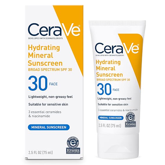 CeraVe Hydrating Mineral Sunscreen SPF 30 with Hyaluronic Acid, 2.5oz