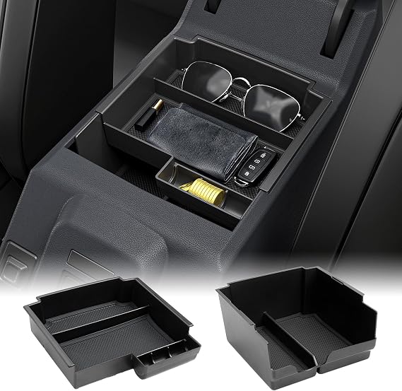 Mabett Console Organizer for 2025-2026 Ford Bronco 4-Door Automatic Only | Not for Manual or 2-Door or Bronco Sport, Dual Console Trays, Divided Layout with Power Port, Removable Anti-Slip Mats