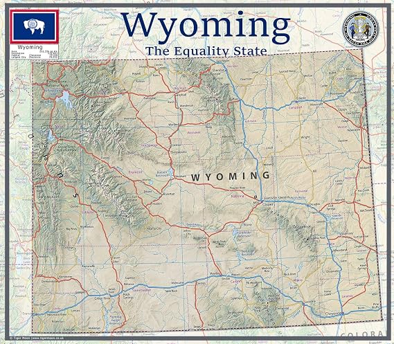 Wyoming Physical Map - 16.5 x 18.8 Inches - Paper Laminated