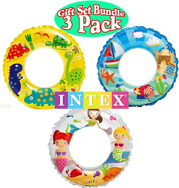 Intex Ocean Reef Transparent Swim Rings Dinosaurs,Mermaid Andbeach Gift Set Bundle-3 Pack