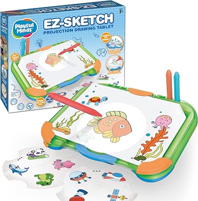 EZ Sketch Projector Drawing Tablet, 24 Piece – Trace and Color Light Up Projection for Tracing and Sketching – Includes 64 Traceable Cartoon Characters, 6 Markers