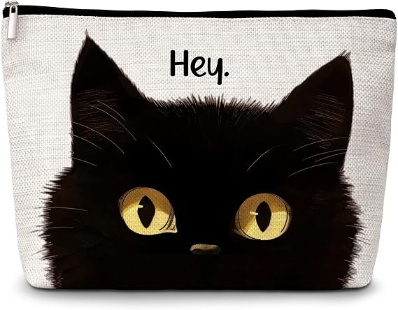 GREOXG Hey Black Cat Makeup Bag, Small Travel Cosmetic Bag with Zipper, Cute Makeup Pouch Gift Ideas for Women Teen Girls Friends Mom Sisters Teacher Birthday Christmas Wedding Graduation-E07
