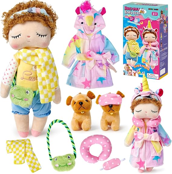 Golray 13'' Soft Baby Doll for Girls - My First Baby Doll with Blonde Hair, Unicorn Dolls Clothes & Yellow Scarf, Pretend Play Toys for Toddlers, Birthday Gift for 3 4 5 6 7 8 Year Old Girls
