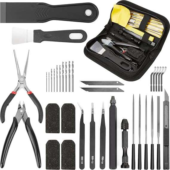 3D Printer Tools Kit Essential, Basic Tool Kit Accessories, 3D Printer Deburring Tool with Wire Cutter, Scraper, Blades and Essential Tool Sets for Finishing, Deburring, Cleaning