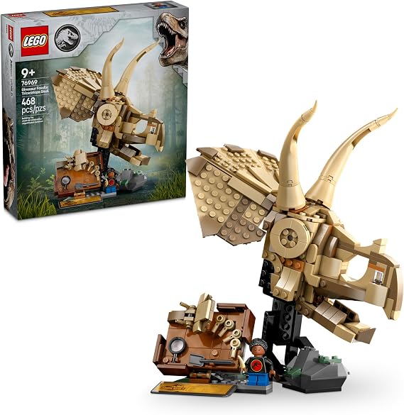 LEGO Jurassic World Dinosaur Fossils Triceratops Skull Toy - Dinosaur Toy Fossil Building Set for Kids, Boys and Girls, Ages 9+ Model Display Kit - Gift Idea for Birthdays - 76969