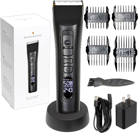 Brio Beardscape V1 Beard Trimmer for Men Professional with Low Friction Ceramic Blade, Cordless Professional Hair Trimmer for Barbers with 4 Hrs of Long Battery Timing, Ideal for Beard & Body Black