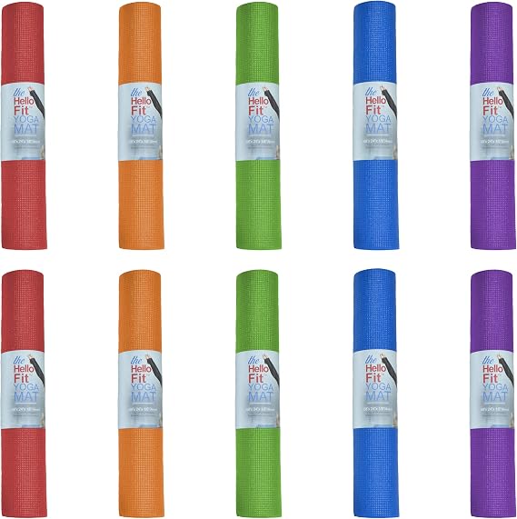 Bulk Yoga Mats, 10 Pack, 4mm Thick, 68x24in | Bulk Non Slip Exercise Mats for Workout, Stretching, Fitness - Wholesale Non Toxic Gym Mats for Home, Schools and Studios