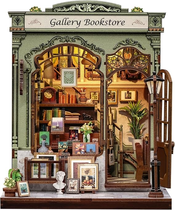 Cutefun Book Nook Kit (Gellery Bookstore) | DIY Miniature House Kit for Adults Booknook 3D Wooden Puzzles Bookshelf Diorama Craft Gift for Women Book Lovers