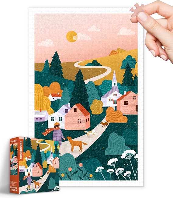 PieceRelax Plastic Jigsaw Puzzles for Adults 1000 Pieces Bea Muller - Sunset Walk in The Town Most Satisfying Table Games and Gifts No Puzzle Mat Required [H3497]