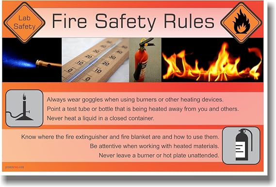 Fire Safety Rules Lab Caution Sign Educational 12"x18" US Made Poster