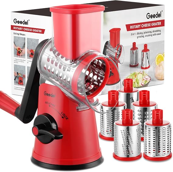 Geedel Rotary Cheese Grater Hand Crank, Cheese Shredder Vegetable Slicer