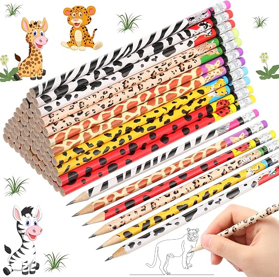Zhehao 72 Pcs Jungle Safari Pencil Wild Animal Cheetah Print School Supply