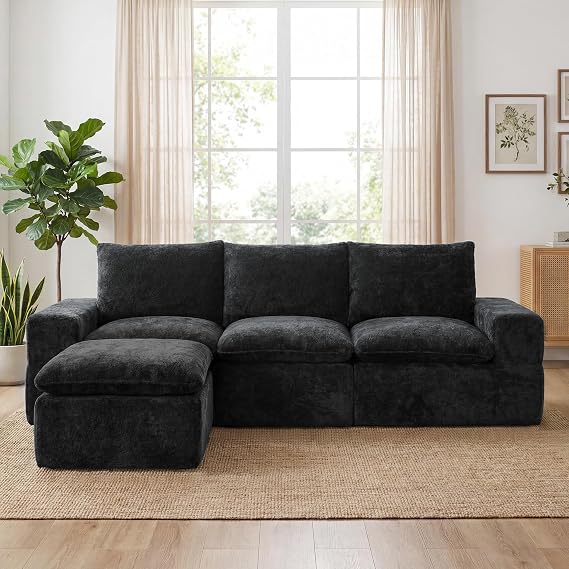 MONVANE 102" L Shaped Modular Sectional Sofa, 4 Seat Cloud Couch, Black