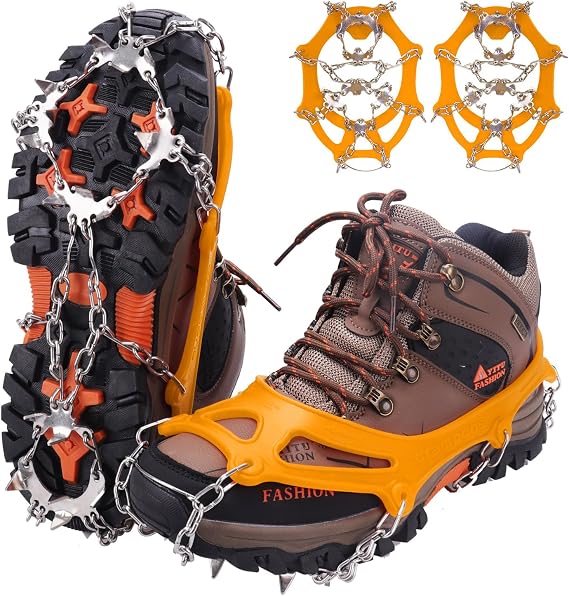 WIN.MAX Crampons for Shoes, Traction Cleats Ice Snow Grips with 19 Stainless Steel Spikes, Shoe Talons Anti - Slip Boots Spikes for Walking, Jogging, Climbing and Hiking