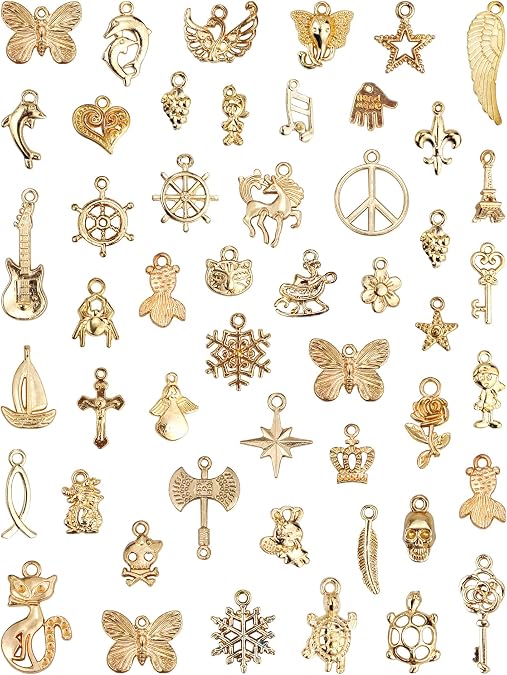Wholesale Bulk 50PCS Mixed KC Gold Charms Pendants DIY for Jewelry Making and Crafting