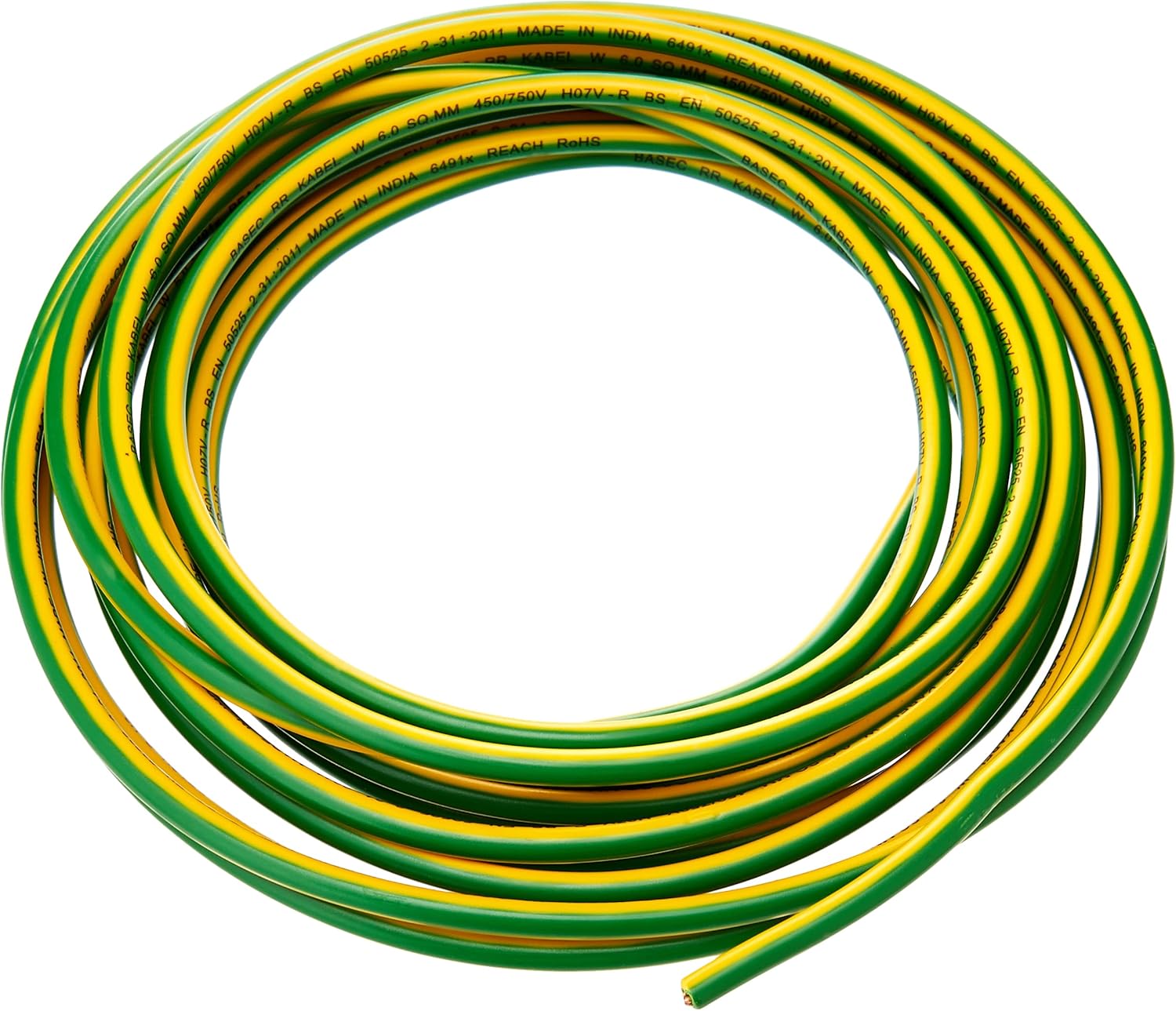 Bulk Hardware BH01518 Single Core Round Earth Cable, 6491X 6.0mm Yellow & Green, 5 Metres 16.5 feet
