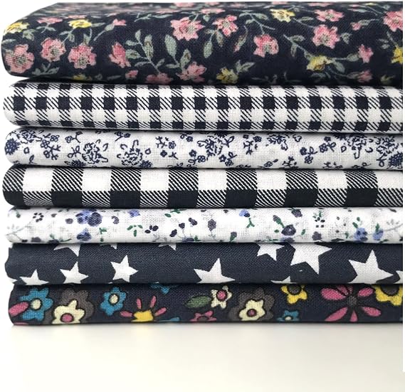7pcs 50 x 50cm Cotton Fabric DIY Making Supplies Craft Patchwork Fabric Bundle Fat Quarter Pre-Cut Quilt Squares for DIY Sewing Scrapbooking (Navy Blue)