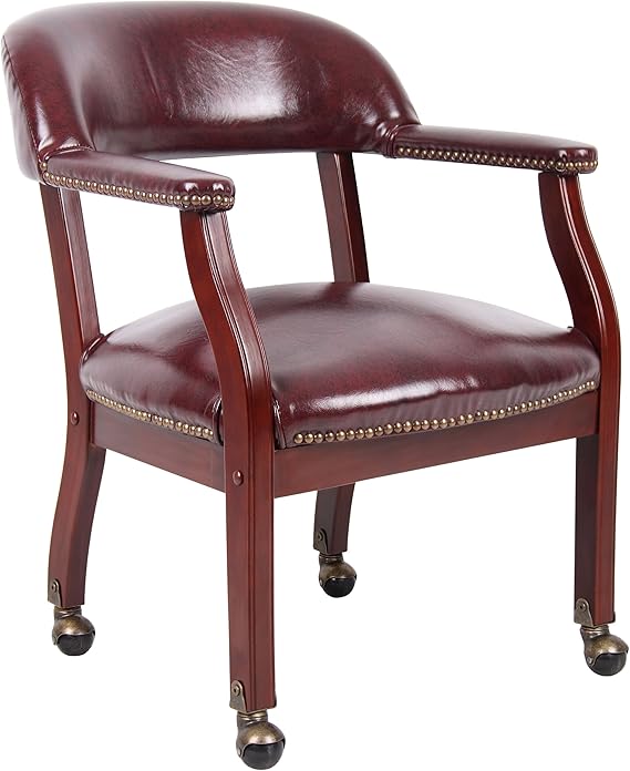 Boss Captains Chair In Burgundy Vinyl W/ Casters