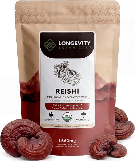 Organic Reishi Mushroom Powder Supplement Extract | Ganoderma Lingzhi