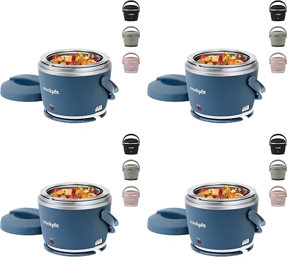 Crock-Pot 20oz Portable Electric Food Warmer, Personal Lunch Box Keeps Food Spill-Free & Warm, Ideal for Travel, Work, School, Car, On-the-Go, Dishwasher-Safe, Giftable, Faded Blue (Pack of 4)