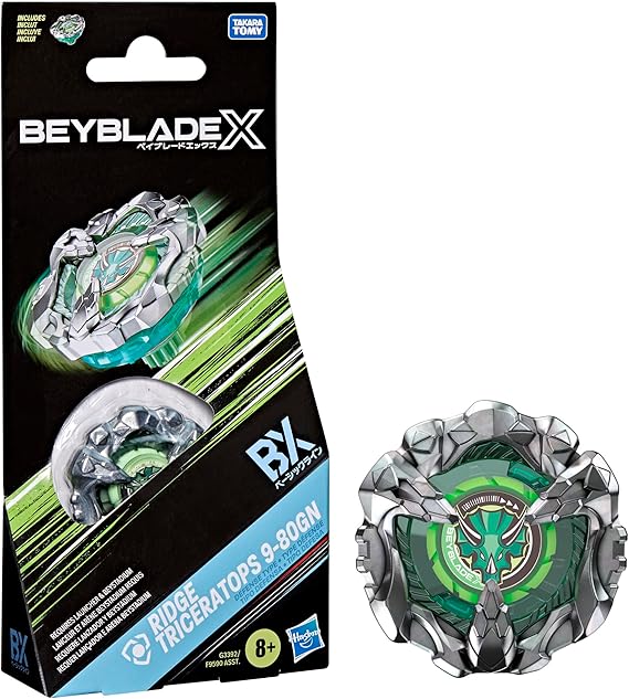 BEY BLADE X Ridge Triceratops 9-80GN Booster Pack Set with Takara Tomy Defense Type Top, Battling Tops Game Toys, Ages 8+