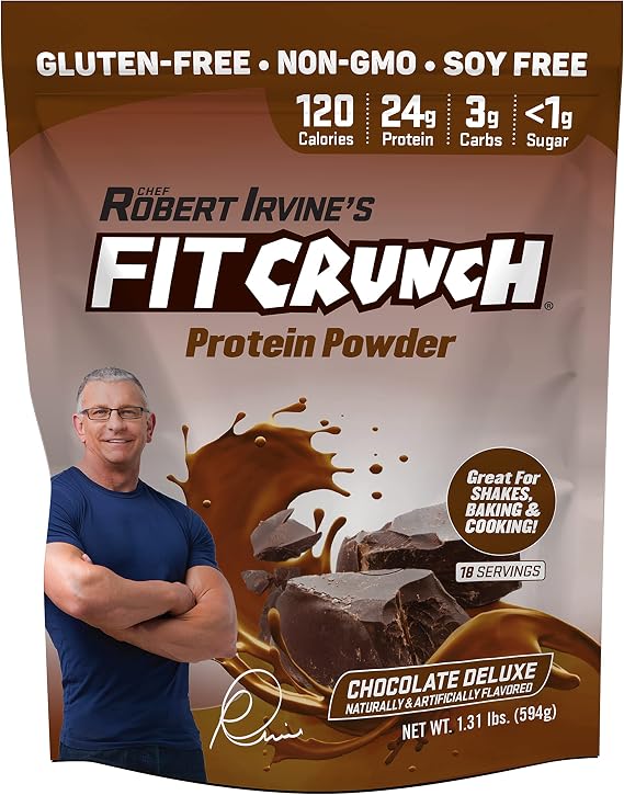FITCRUNCH Tri-Blend Whey Protein, Keto Friendly, Low Calories, High Protein, Gluten Free, Soy Free (18 Servings, Chocolate Deluxe)