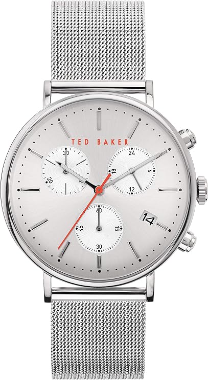 Ted Baker Mimosaa Men's Silver Stainless Steel Mesh Band Watch (Model: BKPMMF901), Silver, Chronograph