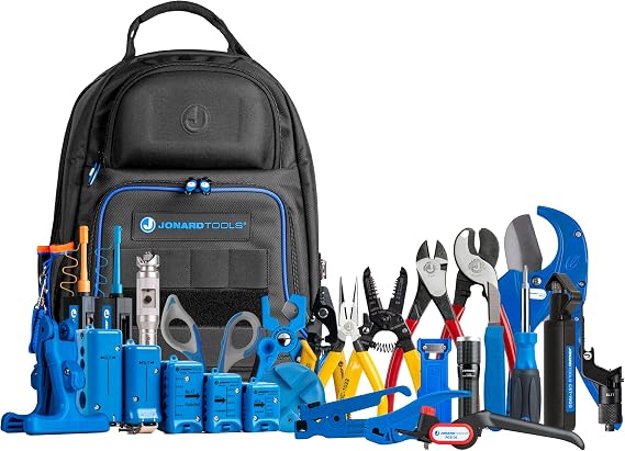 Jonard Tools TK-199B Ultimate Fiber Prep Backpack Kit Complete 28 Piece Fiber Optic Cable Access and Termination Solution with Rugged Technicians Tool Backpack