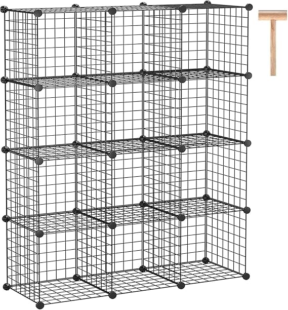 C&AHOME Wire Cube Storage, 12-Cube Storage Organizer Metal, C Grids, Black | Modular Shelves Units Storage Bins Shelving Bookshelf Shelf Cabinet Organizer